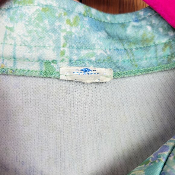 Vintage 70s Blue / Green Watercolor Floral Print Sheer Sleeve Dress - Picture 7 of 12